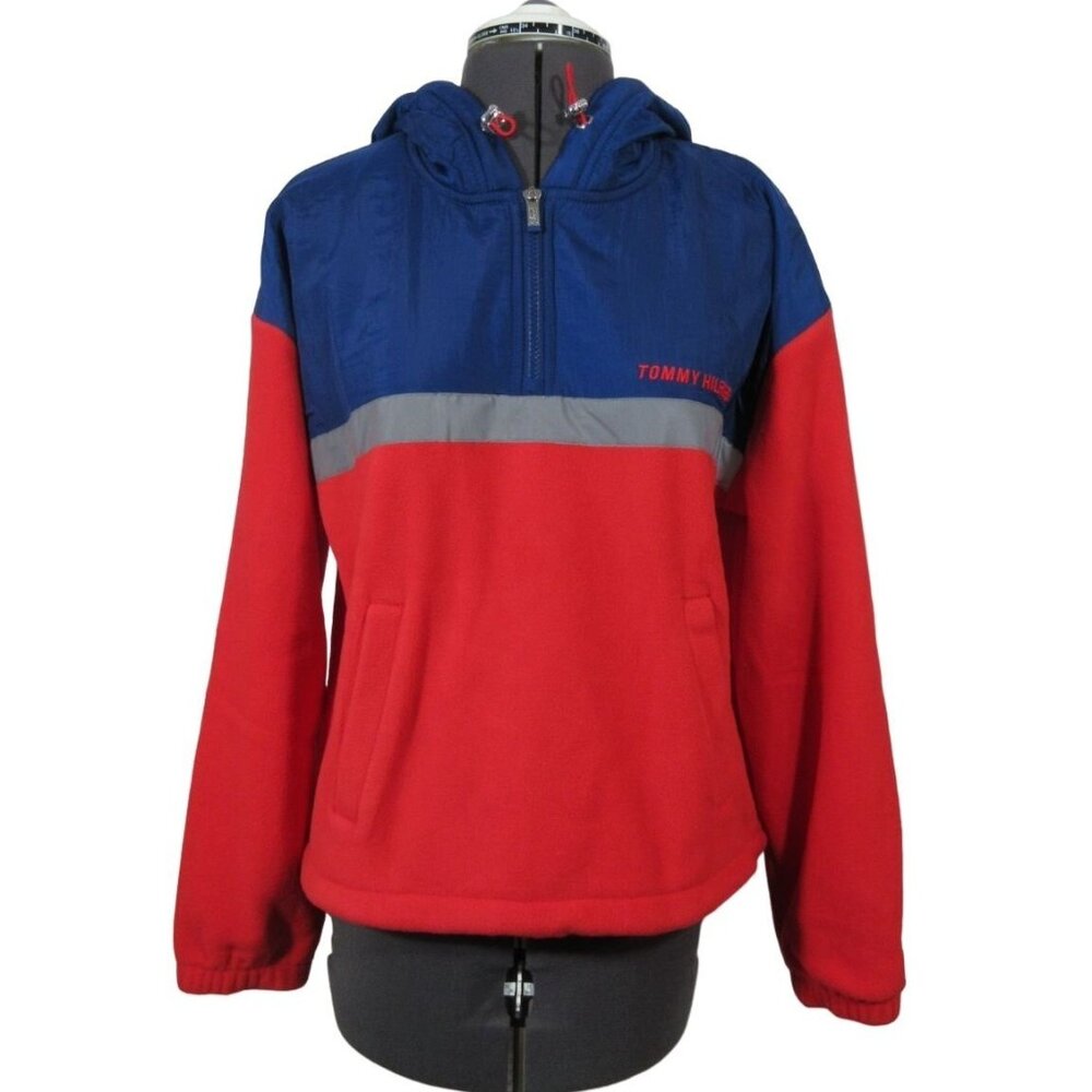 Tommy Hilfiger women's 1/4 zip color block polar fleece hoodie S